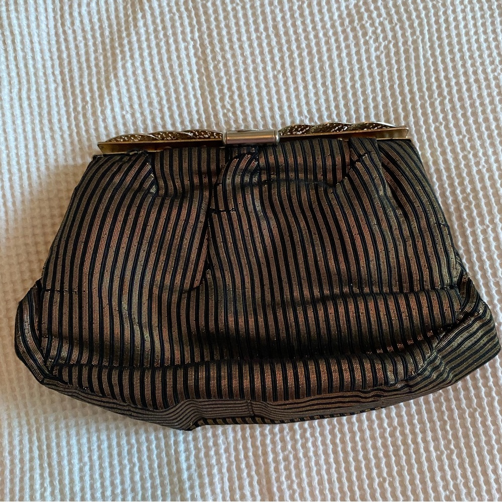 Vintage black and gold Coronet clutch purse, made in Montreal